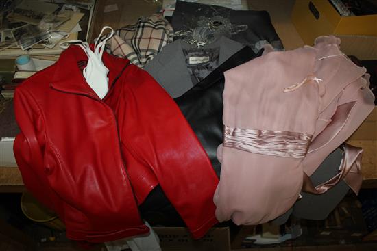 Karen Millen evening dress, red leather jacket pink dress, Armani jacket,  Burberry skirt & Versace leather trousers etc.(-)